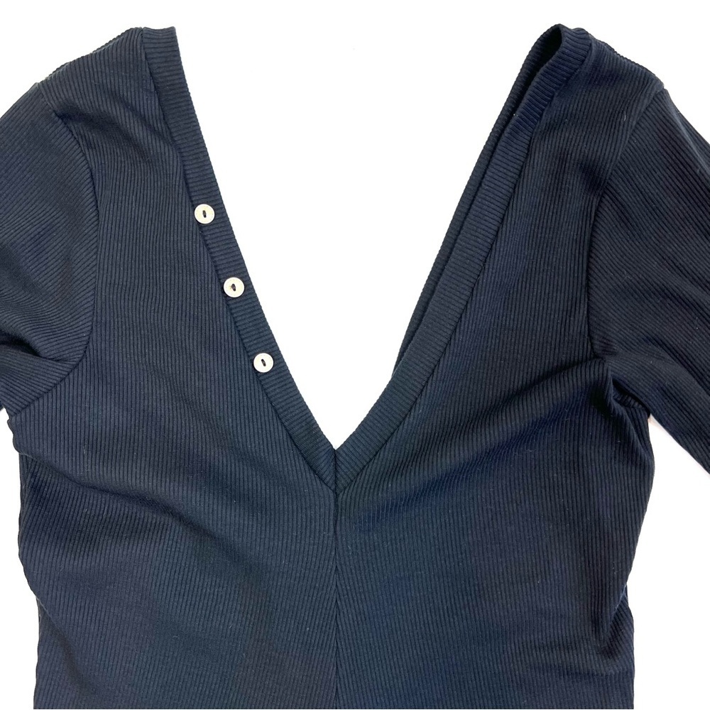 Mapale Ribbed Long Sleeve Plunge Romper Black Size Large - Picture 7 of 10